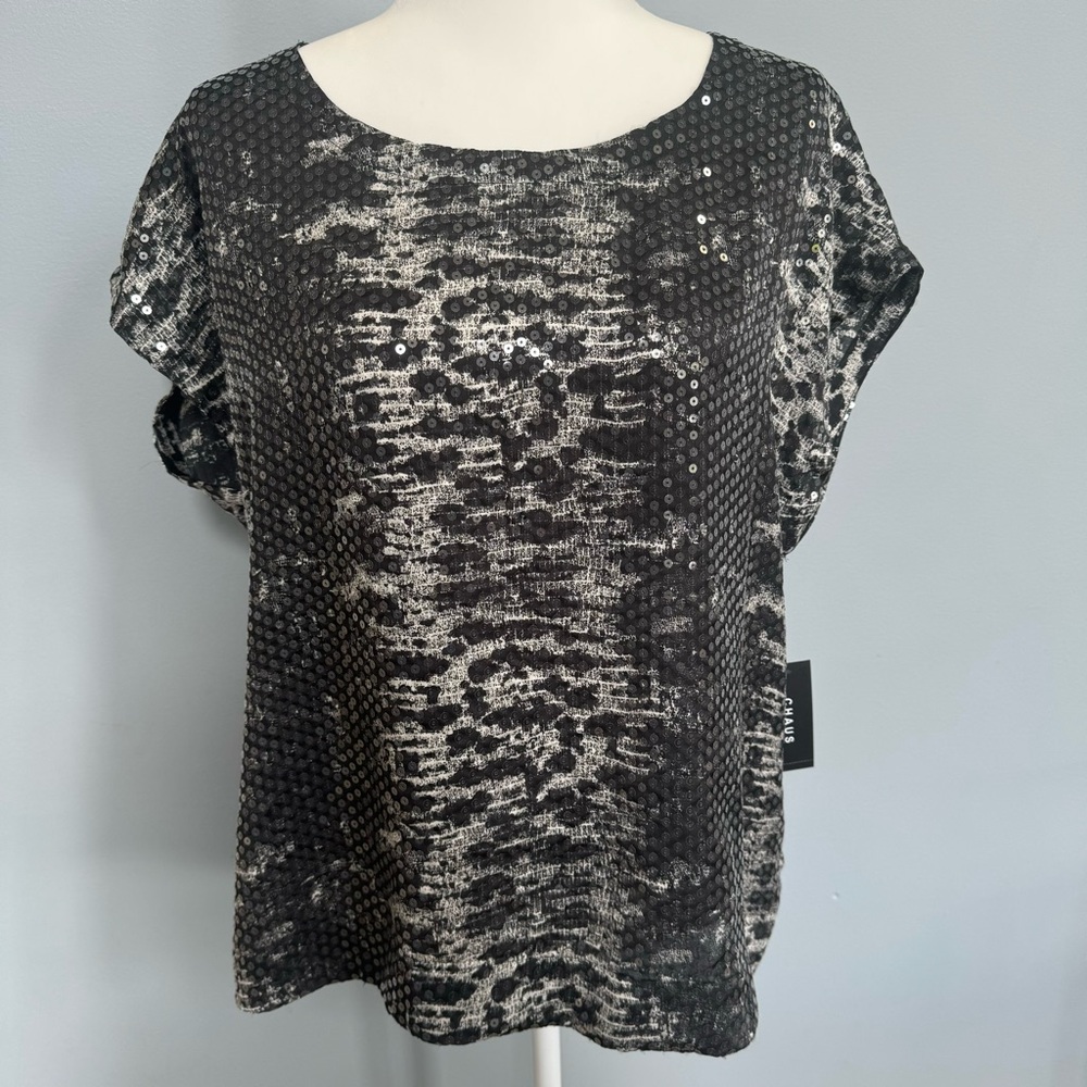 Chaus Sequin Short Sleeve Blouse